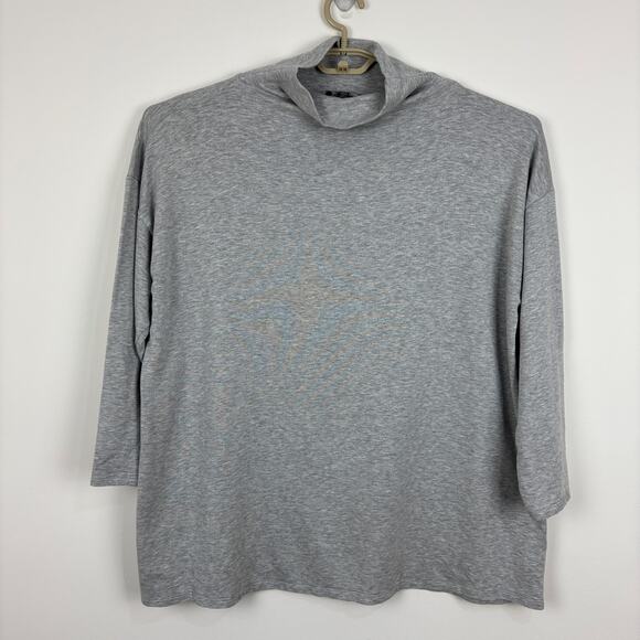 Eileen Fisher Mock Neck Knit Top XL oversized Light Heather Gray Tencel Cotton - Picture 1 of 6